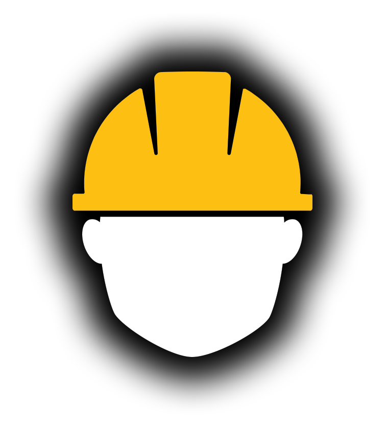 Stilt logo: a worker in a yeloow hardhat