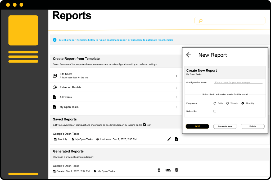 Desktop view of Stilt's Reporting feature: Instantly view live, accurate, and customizable user-friendly data, enabling quick fact-based decision making.