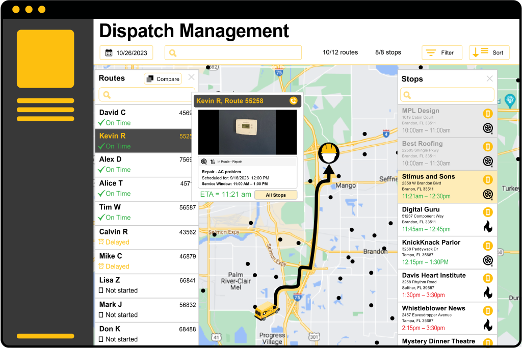Desktop view of Stilt's dispatch management feature, showing a map with tracking.